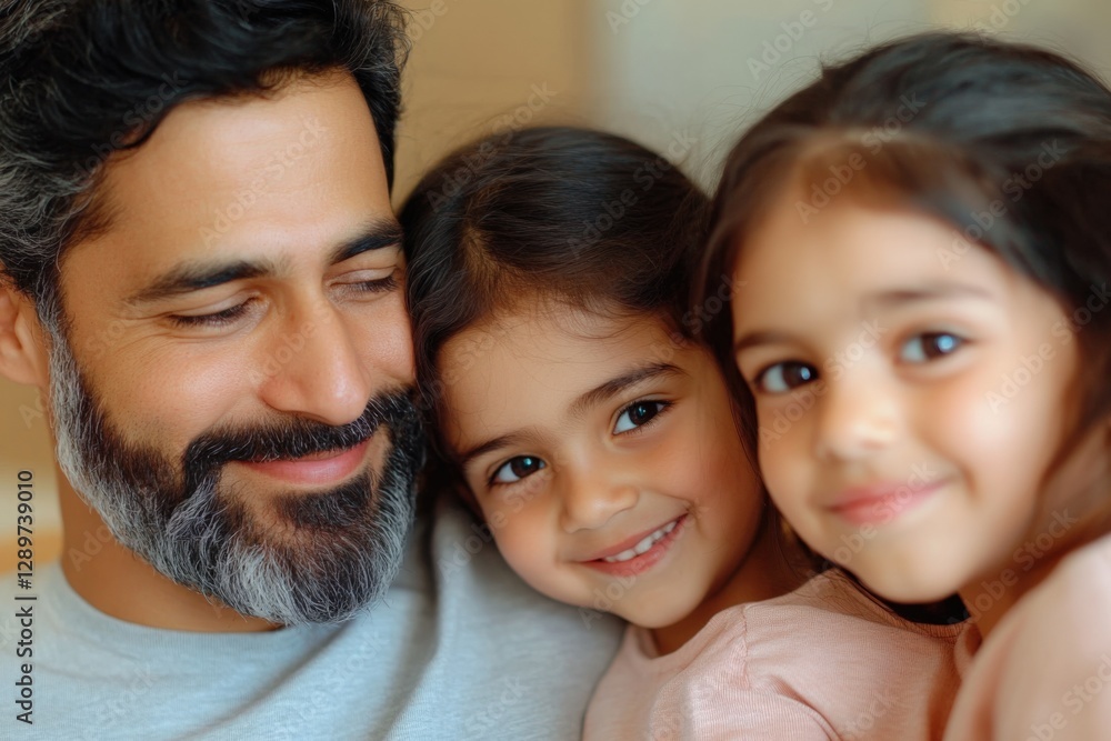 Father embracing his two daughters. Father embracing his two daughters.