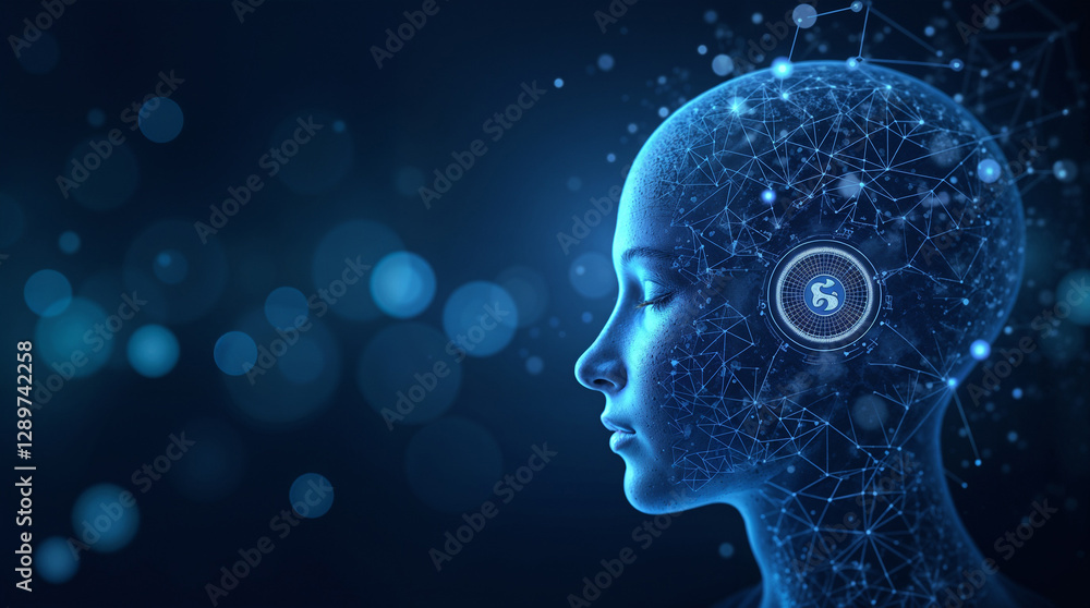 Obraz premium Abstract futuristic background on the theme of artificial intelligence and technology