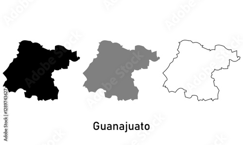 Guanajuato state map in mexico. map in various style outline, black, and gray