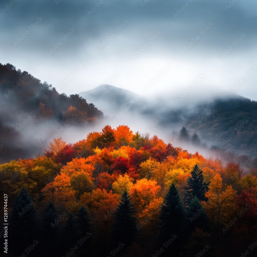Fototapeta premium autumn forest landscape with fog