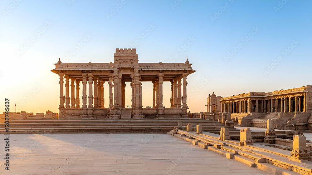 Fototapeta premium Ancient Stone Temple Ruins at Sunset