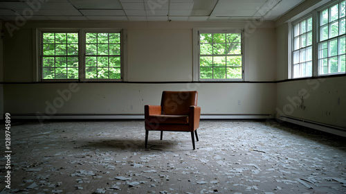 Wallpaper Mural Abandoned Room with Orange Chair and Damaged Floor Torontodigital.ca
