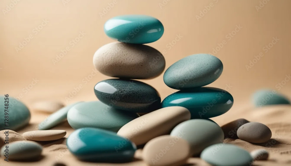 Turquise zen stones on beige background. Turquise zen stones on beige background.