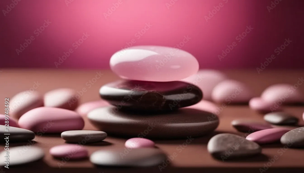 Pink and brown zen stones on pink background. Pink and brown zen stones on pink background.