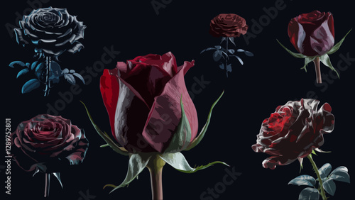 black or red roses on dark background clipart vector elements dramatic colors