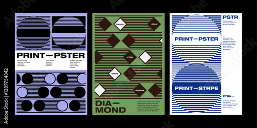 shape and line pattern poster template set stripes diamond rhombus circle pattern texture abstract geometric poster graphic design layout modern style brochure flyer editorial annual exhibition cover