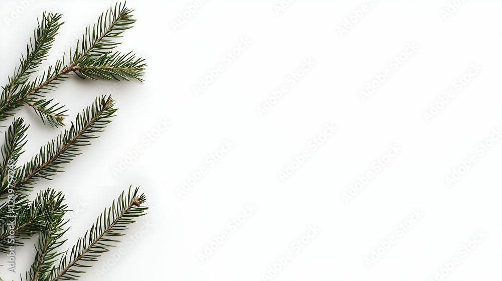 Obraz premium Green Evergreen Branches on White Background