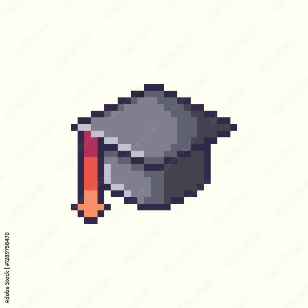 Obraz premium this is a graduate cap icon in pixel art with colorful color,this item good for presentations,stickers, icons, t shirt design,game asset,logo and project.