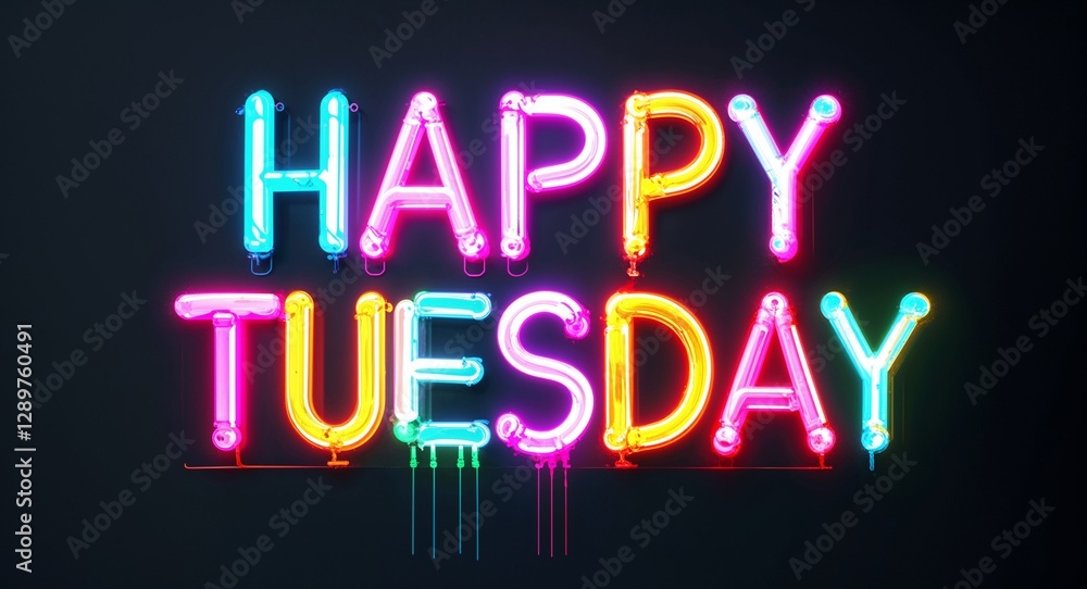 happy Tuesday colorful neon graffiti lettering on plain black background happy Tuesday colorful neon graffiti lettering on plain black background