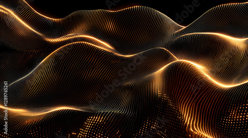 Golden wavy lines on a black background
