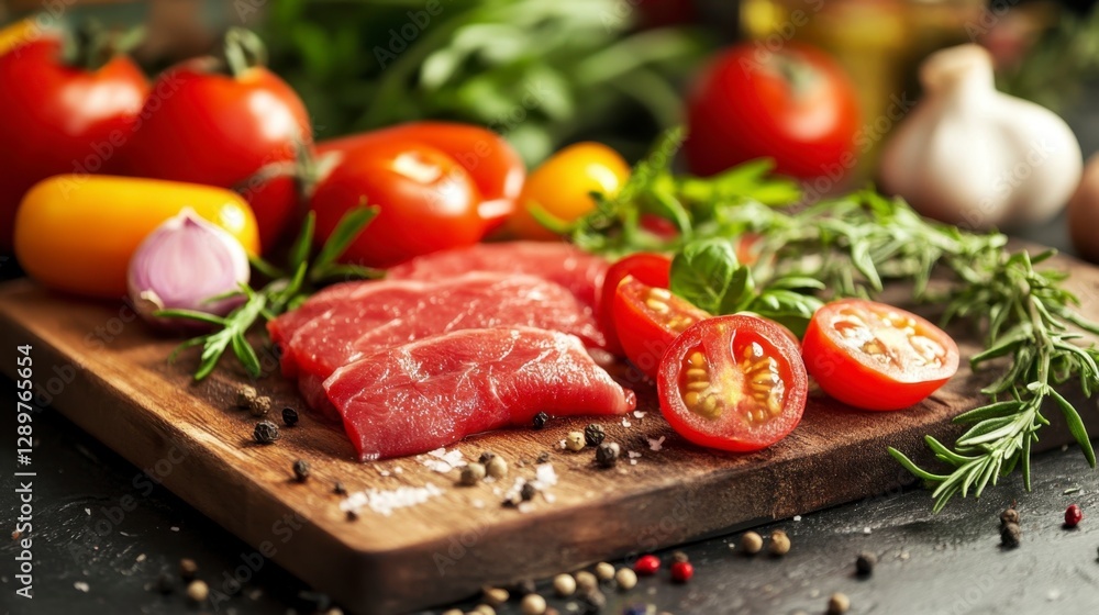 Fresh Ingredients Still Life: Beef Medallions on Cutting Board Fresh Ingredients Still Life: Beef Medallions on Cutting Board