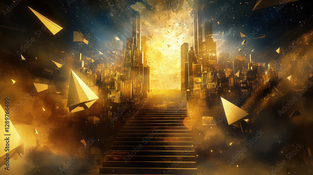 Naklejka premium A golden staircase leading to the gates of heaven