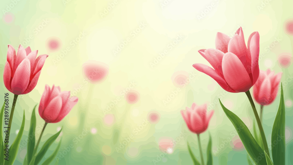 Delicate pink tulips blooming in a soft-focus background with a dreamy springtime atmosphere. Ideal for seasonal greeting cards and botanical-themed designs. Delicate pink tulips blooming in a soft-focus background with a dreamy springtime atmosphere. Ideal for seasonal greeting cards and botanical-themed designs.