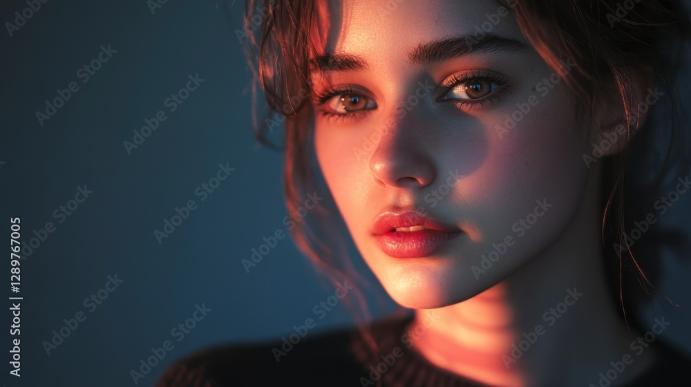 Pensive Young Woman's Portrait, Evocative Lighting and Warmth Pensive Young Woman's Portrait, Evocative Lighting and Warmth