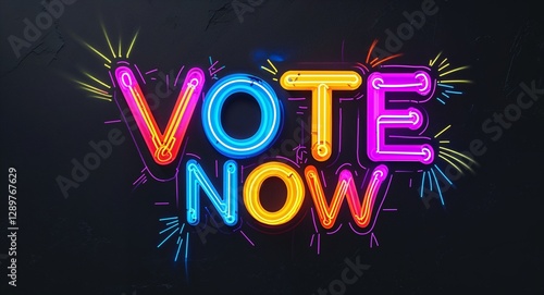 vote now colorful neon graffiti lettering on plain black background