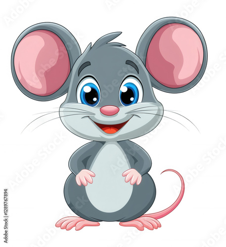 Cute cartoon mouse smiling on transparent background