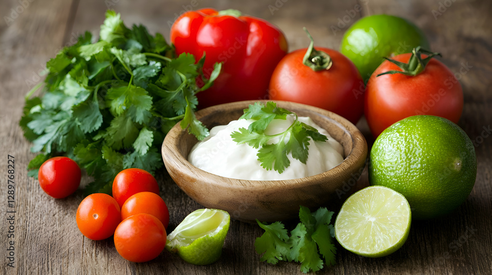 Fresh Salsa Ingredients on Wooden Table Fresh Salsa Ingredients on Wooden Table
