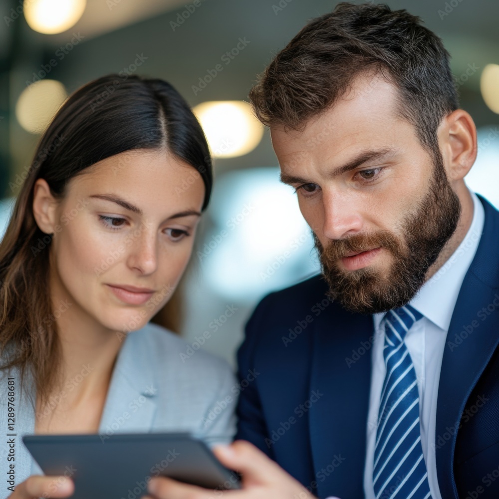 Business professionals working together on a tablet. Business professionals working together on a tablet.