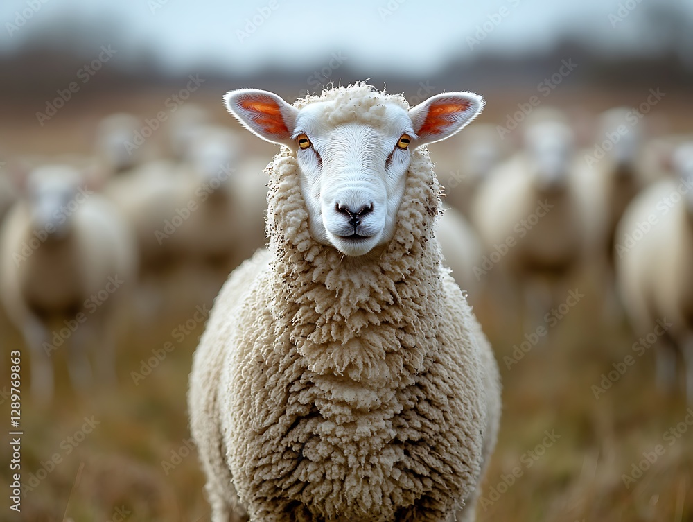 Fototapeta premium The image depicts a sheep in front of a blurry background