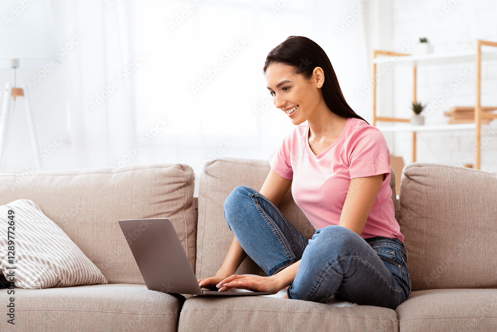 Recruitment Concept. Woman Browsing Work Opportunities Online, Using Job Search App or Website on Laptop, Copy Space Recruitment Concept. Woman Browsing Work Opportunities Online, Using Job Search App or Website on Laptop, Copy Space