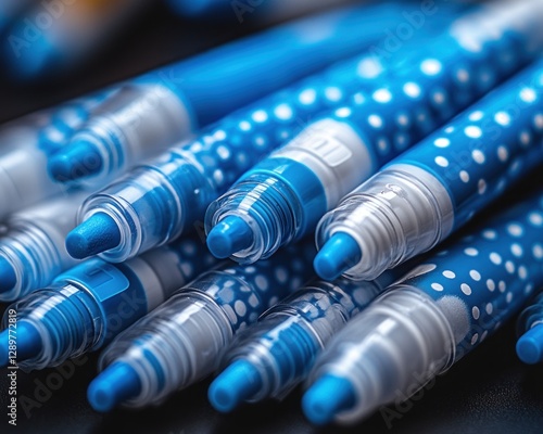 Assorted Blue and White Injectors for Subcutaneous Injection of Diabetes and Obesity Medication in a Chaotic Heap photo