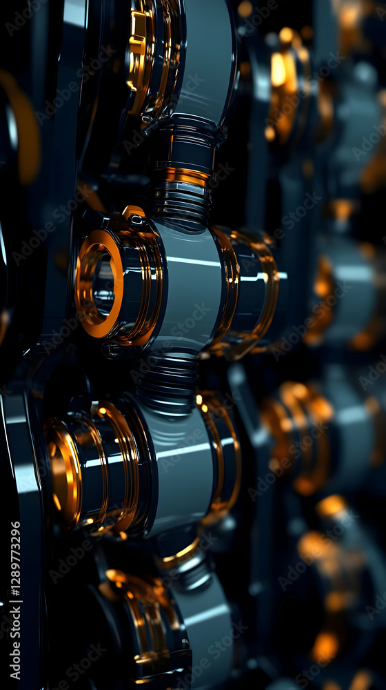 Fototapeta premium Abstract 3D Render Dark Blue Gold Gear