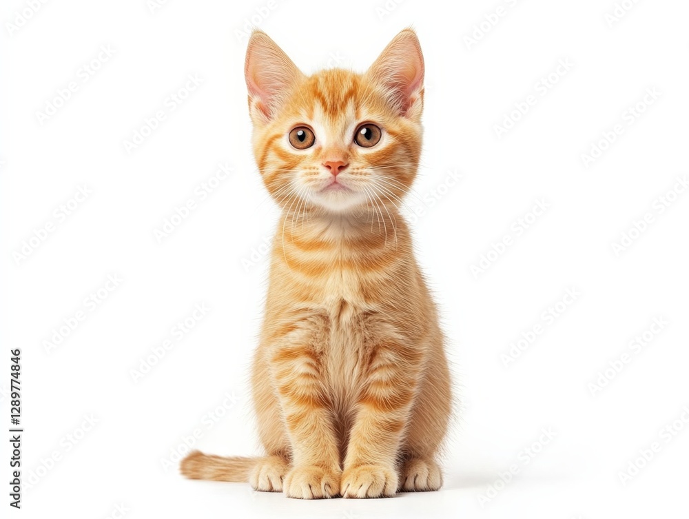 Fototapeta premium Orange Tabby Kitten Sitting on White Background