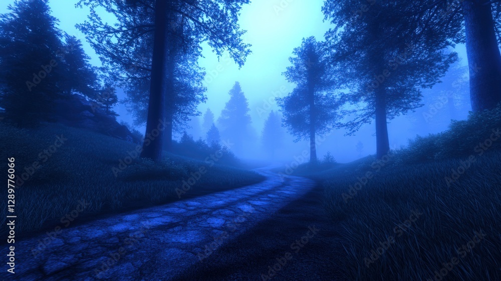 Foggy path through the woods at night Foggy path through the woods at night