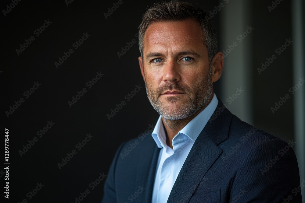 Confident businessman posing in a modern office with natural light illuminating his features during a quiet afternoon Confident businessman posing in a modern office with natural light illuminating his features during a quiet afternoon