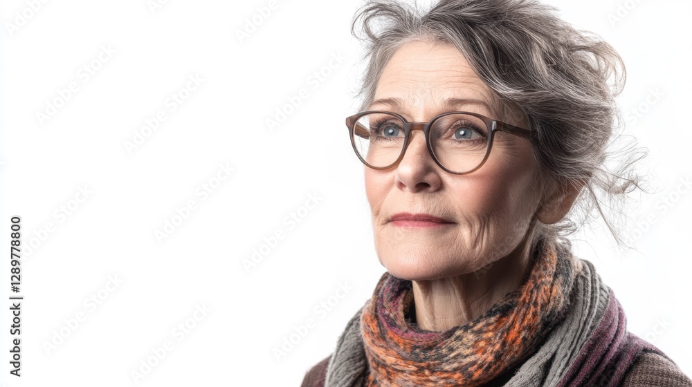 Fototapeta premium Pensive mature woman looking away in contemplation.