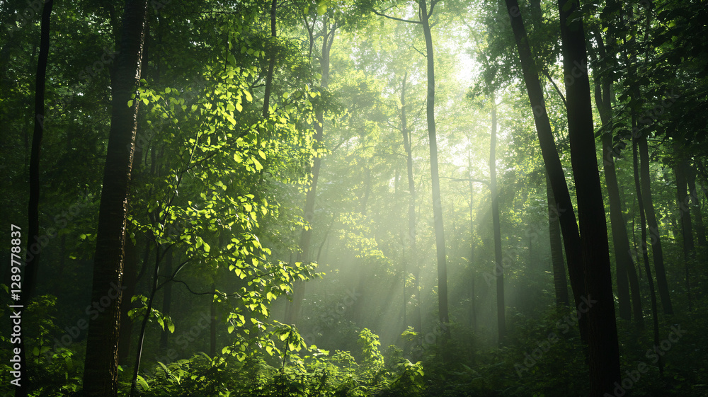 Obraz premium sun rays through the forest