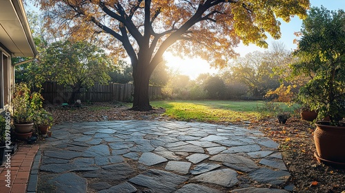 Fototapeta Naklejka Na Ścianę i Meble -  Autumn sun patio backyard scene