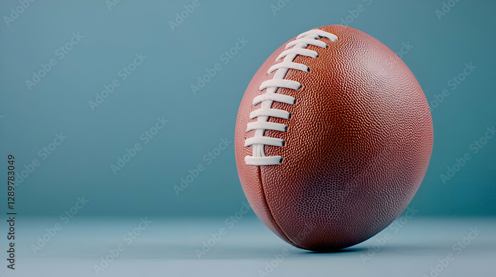 Closeup of Frosty Brown Leather American Football on Blue Background Closeup of Frosty Brown Leather American Football on Blue Background