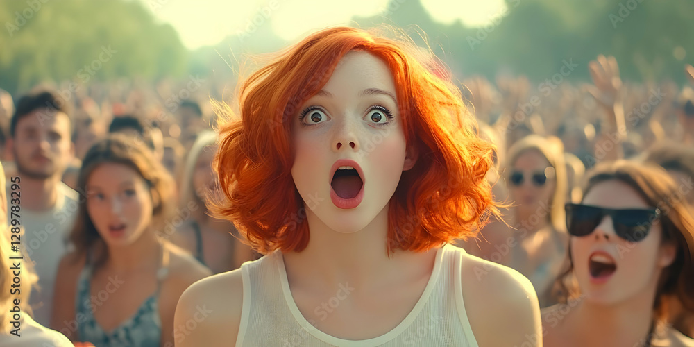 Astonished Woman at Concert Illustration Astonished Woman at Concert Illustration