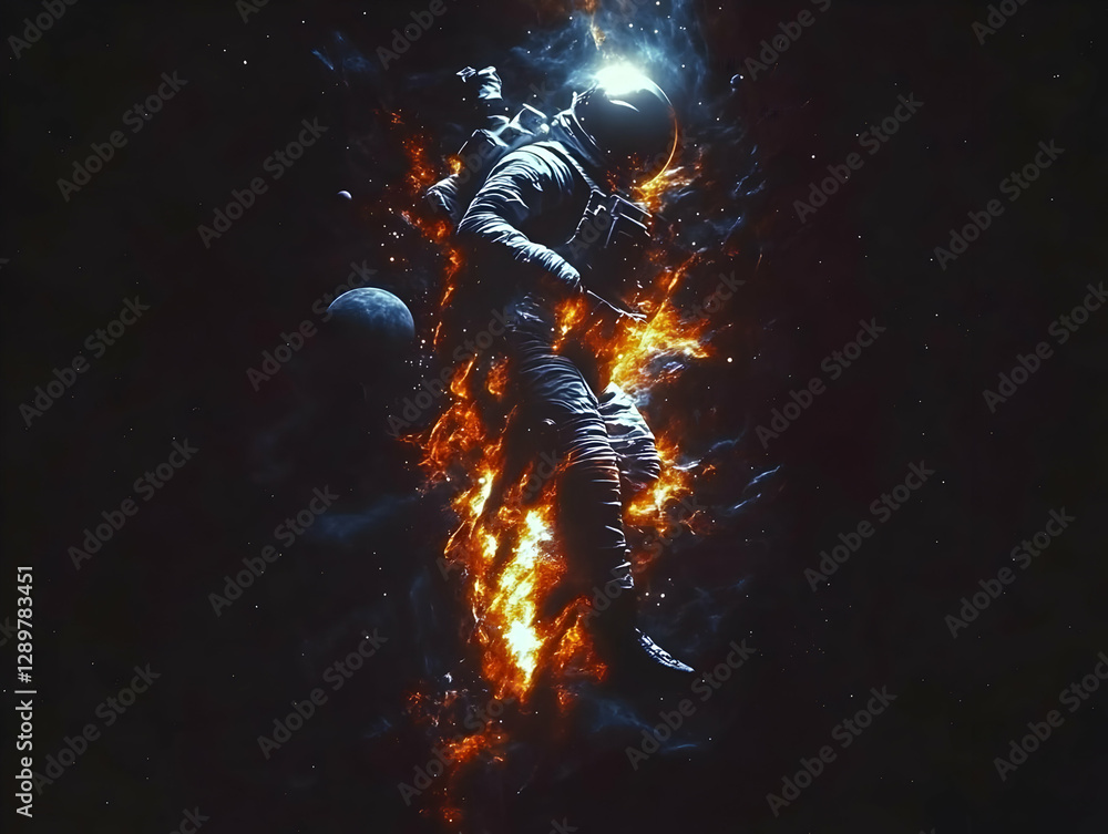 Fototapeta premium Astronaut in Flames: Cosmic Illustration