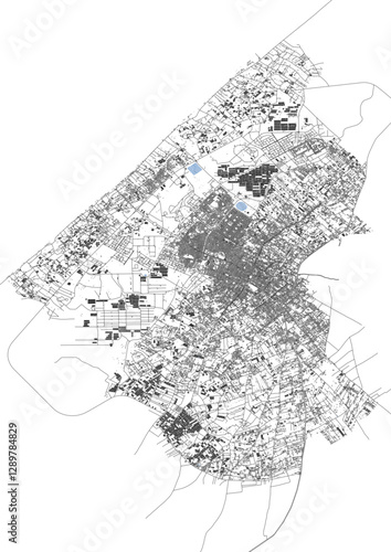 vector map of buildings and highways in khan yunis with black and white color