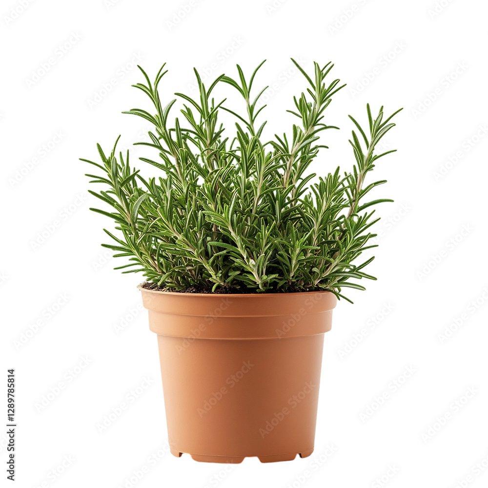 A Small Potted Rosemary Plant with Fragrant Green Leaves Isolated on Transparent Background A Small Potted Rosemary Plant with Fragrant Green Leaves Isolated on Transparent Background