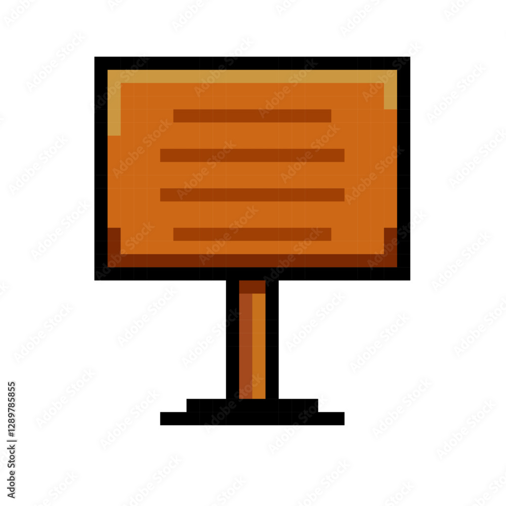Pixel art wooden signboard with text lines, wooden signboard, text lines, wooden pixel sign, 8 bit, wooden board, game development, pixel art, Retro pixel art, classic look, game graphic, retro style. Pixel art wooden signboard with text lines, wooden signboard, text lines, wooden pixel sign, 8 bit, wooden board, game development, pixel art, Retro pixel art, classic look, game graphic, retro style.