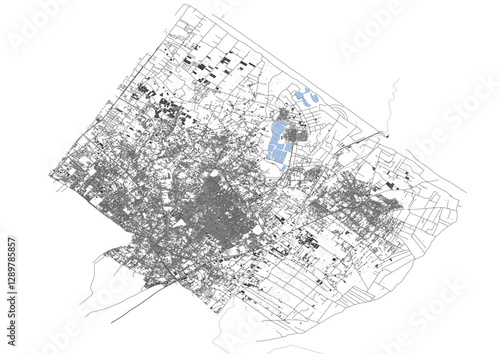 vector map of buildings and highways in north gaza with black and white color