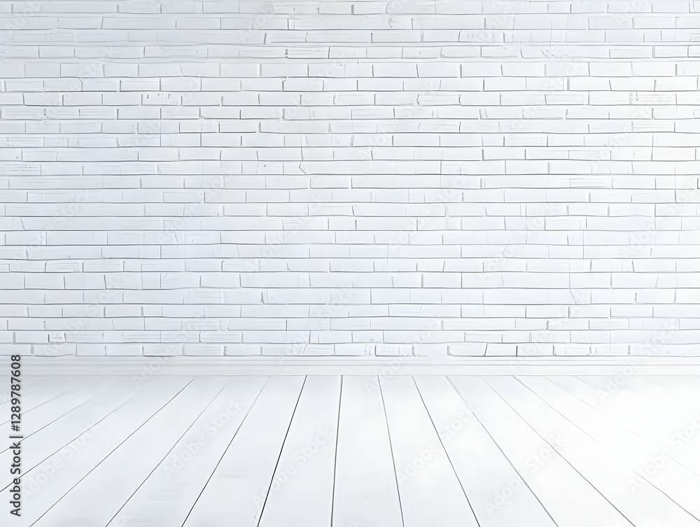 White Brick Wall and Wood Floor Background White Brick Wall and Wood Floor Background