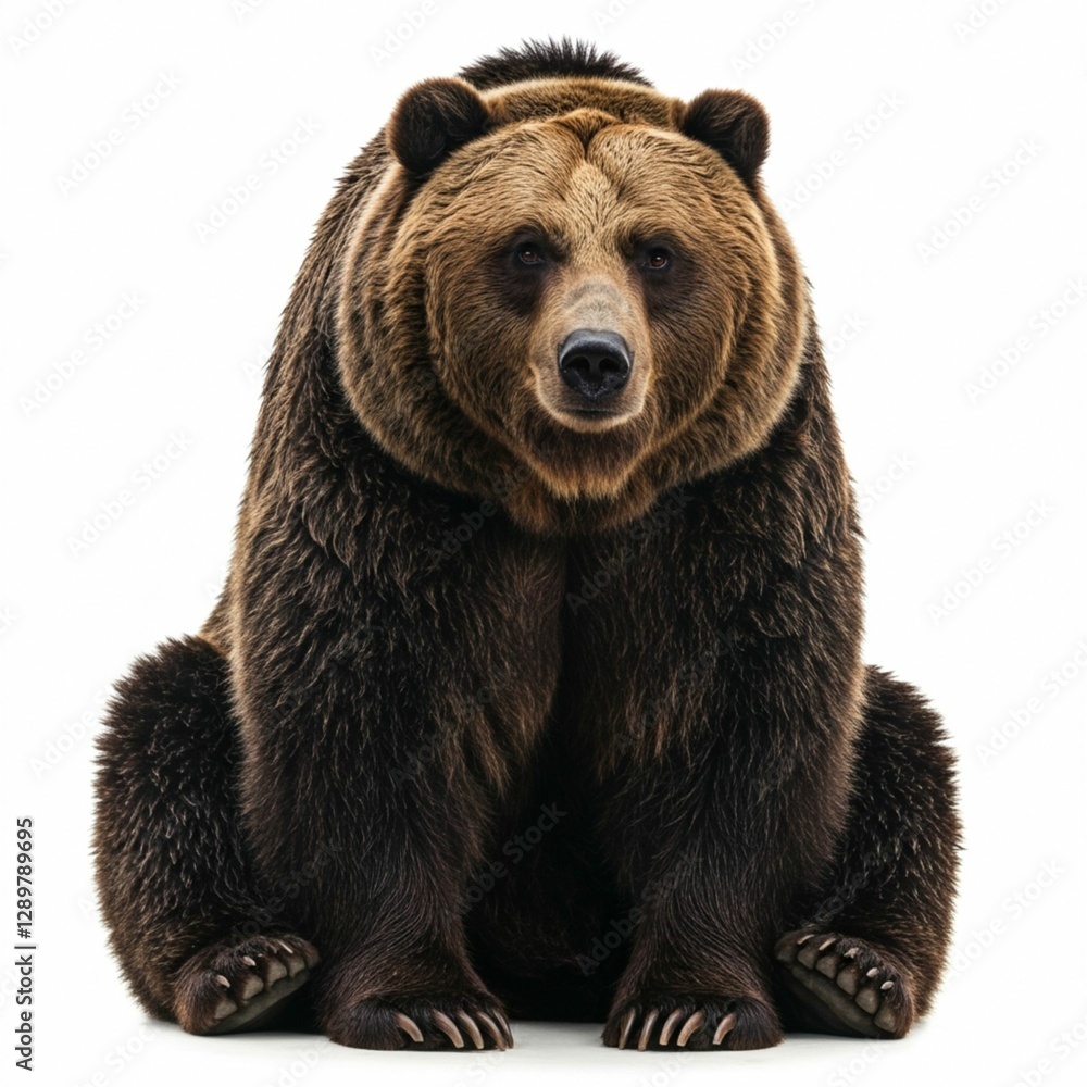 Fototapeta premium Brown Bear, 8 years old, sitting in front of white background.