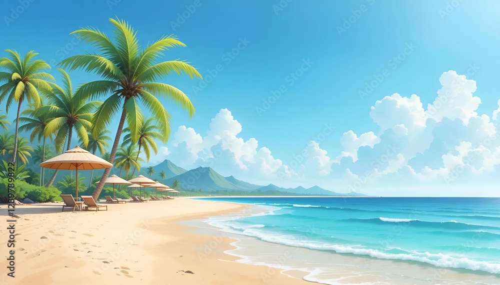 Obraz premium Sea Beach Palm Plant Background Image Texture Banner