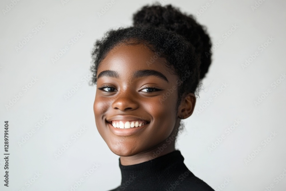 Portrait of Smiling Black Woman with a High Bun Portrait of Smiling Black Woman with a High Bun