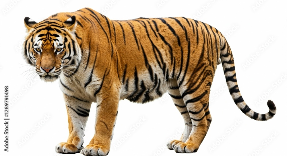Obraz premium royal tiger isolated on white background clipping path included. The tiger is staring at its prey. Hunter concept.