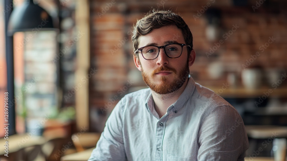 Serious Man Portrait in Cafe Setting, Thoughtful Moment Serious Man Portrait in Cafe Setting, Thoughtful Moment