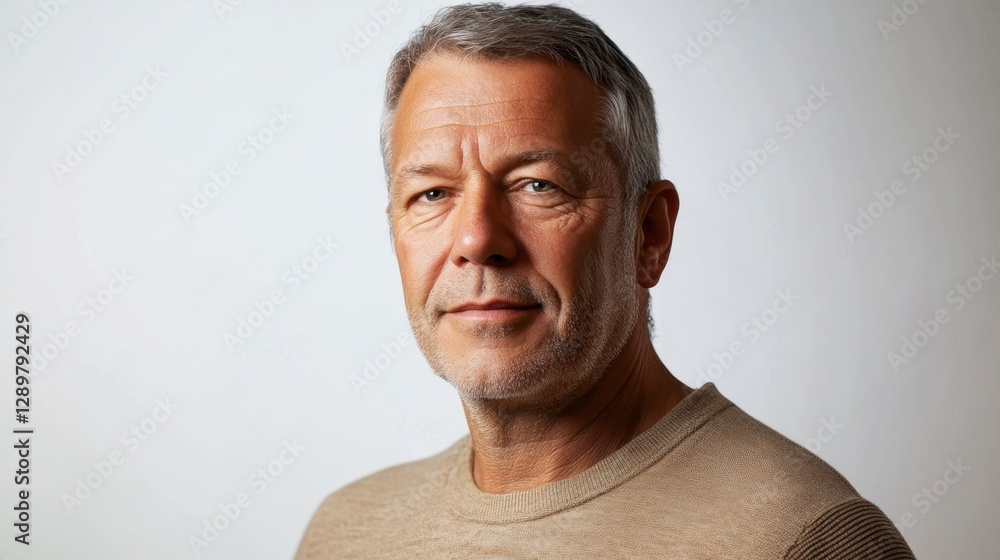 Obraz premium Confident, Middle aged Caucasian Man Posing Indoors with Relaxed Expression & Copy Space