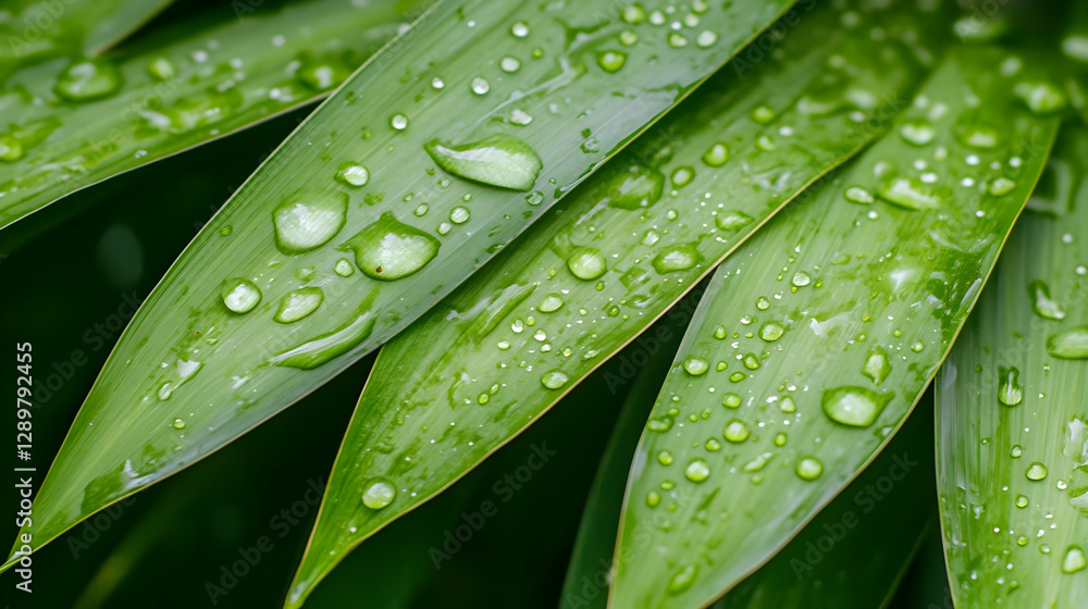 Green Leaves Dew Drops Macro Photo Green Leaves Dew Drops Macro Photo