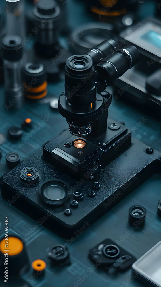 Microscope 3D Render: Dark Sci-Fi Tech Microscope 3D Render: Dark Sci-Fi Tech