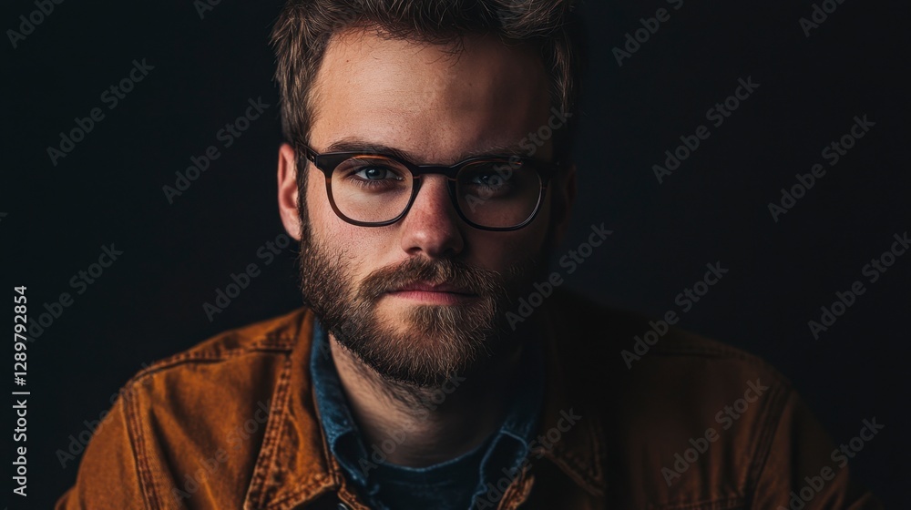 Serious Caucasian Man with Glasses, Portrait Serious Caucasian Man with Glasses, Portrait