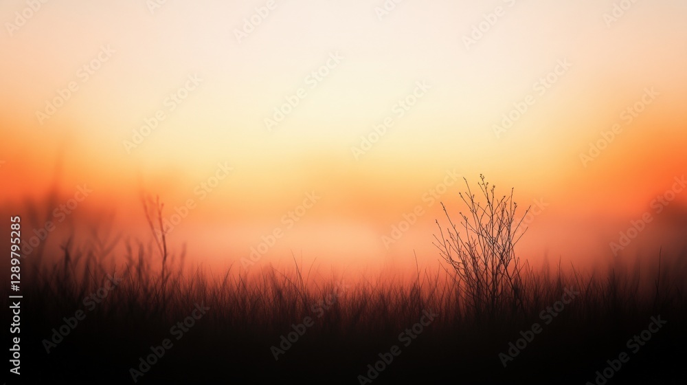 Silhouette of Grass Against a Misty Sunset Sky Silhouette of Grass Against a Misty Sunset Sky